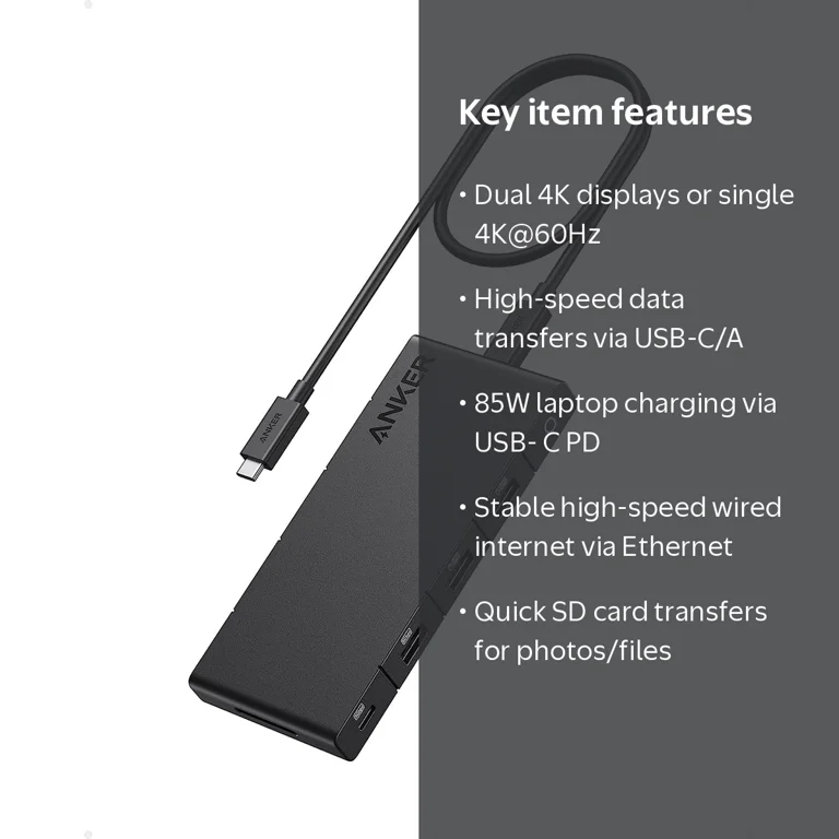 Anker 364 USB-C Multiport Hub, 10-in-1, Dual 4K HDMI, Max 100W