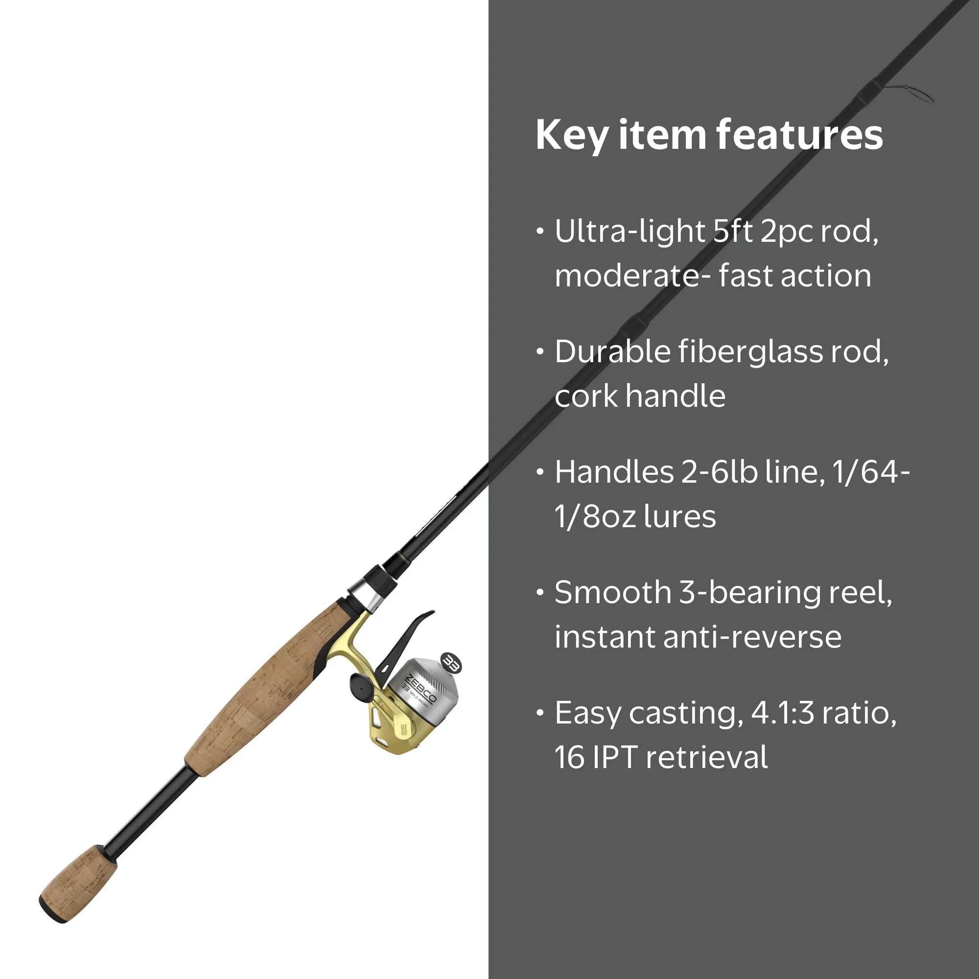 Zebco 33 Gold Micro Trigger Spincast Reel and Fishing Rod Combo