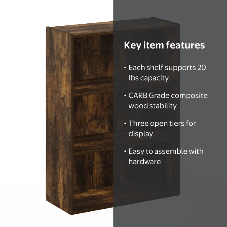 Furinno, Book Shelf, 3-Tier Open Shelf, Amber Pine - Walmart.com
