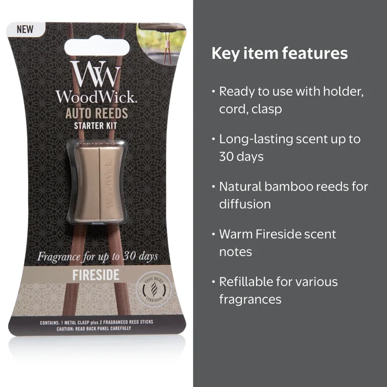 WoodWick Fireside Auto Reeds Hanging Car Air Freshener Starter Kit