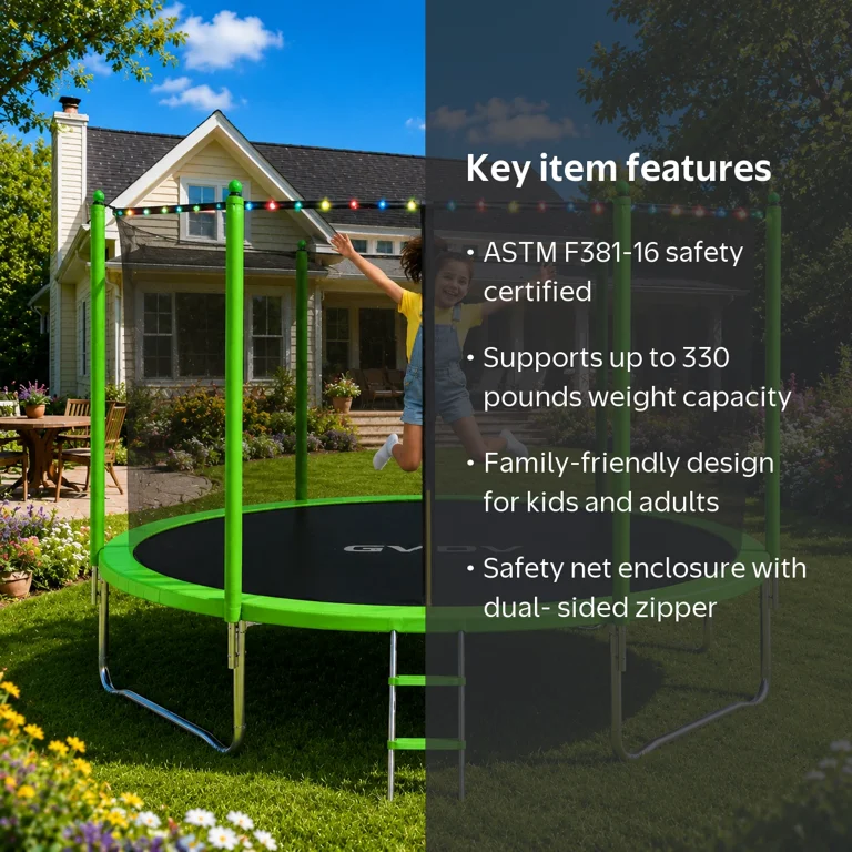 GVDV Outdoor Trampoline, 10' Backyard Recreational Trampoline with