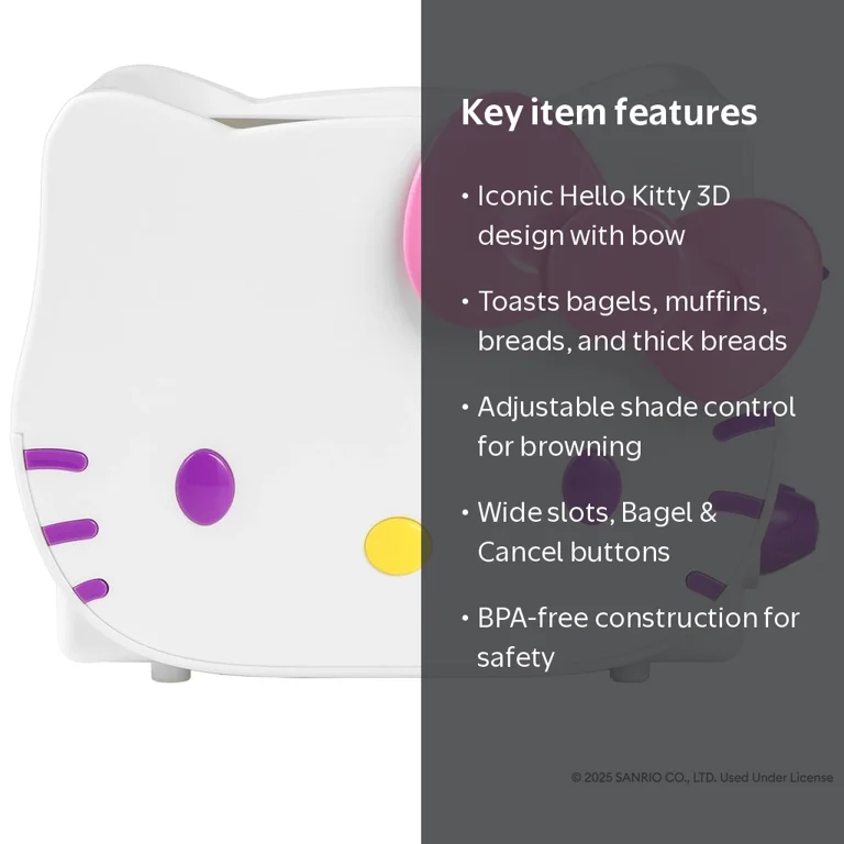 Uncanny Brands, Sanrio Hello Kitty Toaster, Multicolor, 3D design Uncanny Brands, Sanrio Hello Kitty Toaster, Multicolor, 3D design
