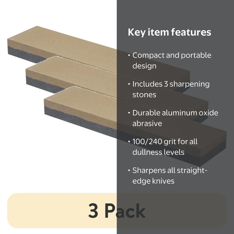 3 pack) Smith's 50821 8” Dual Grit Combination Sharpening Stone