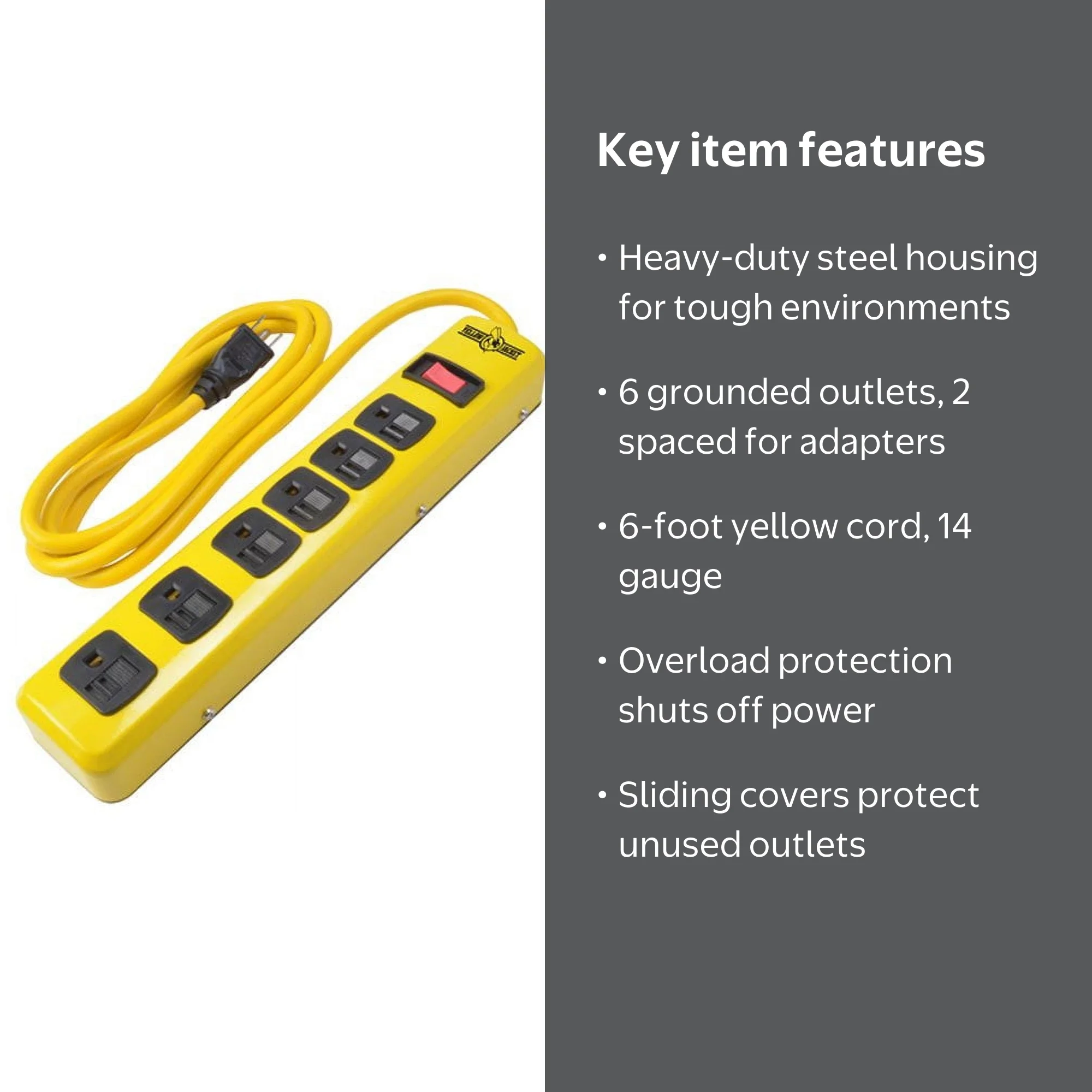 Yellow Jacket 5139N Heavy Duty Metal Power Strip, 6 Outlets, 6 ft