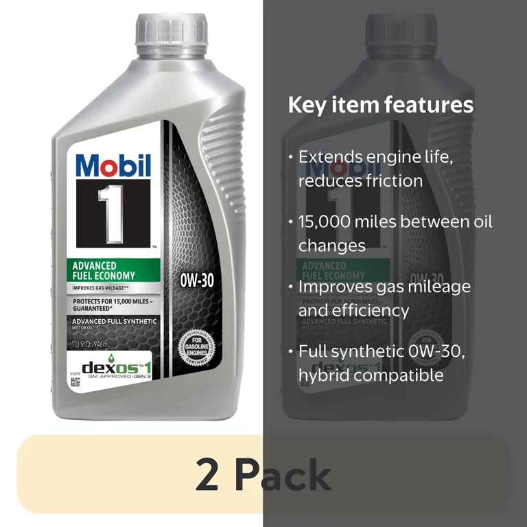 2 pack) Mobil 1 Advanced Fuel Economy Full Synthetic Motor Oil 0W