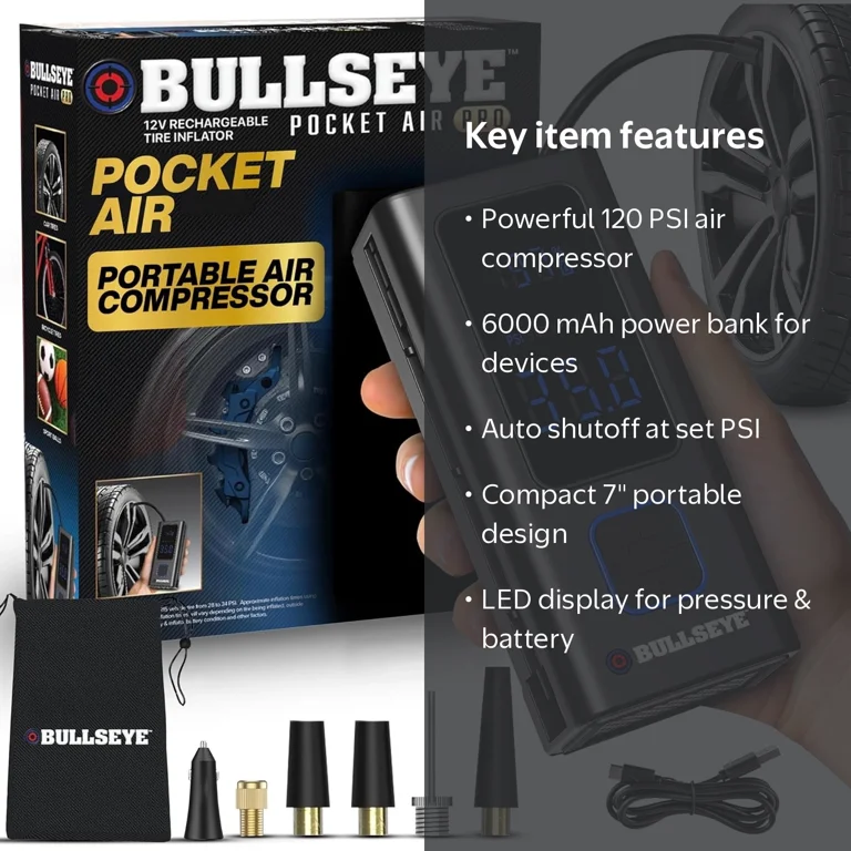 Free Shipping! Bullseye Portable Tire Inflator and Powerbank 120