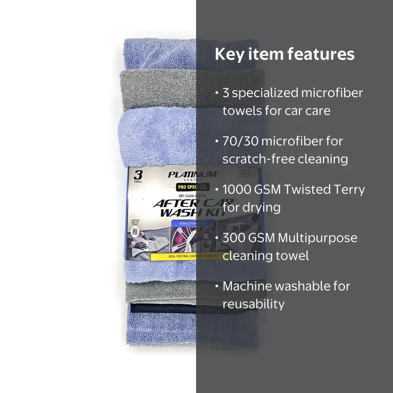 Platinum Series Pro Spec Car Cleaners Wash, Dry, & Detail Towel, 3