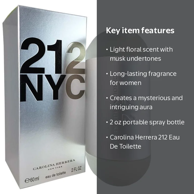 Carolina Herrera 212 Eau De Toilette Spray, 2 oz, Long-lasting