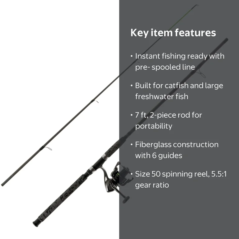 Ozark Trail Grit Stick 7 ft 2-Piece Spinning Rod Reel Combo