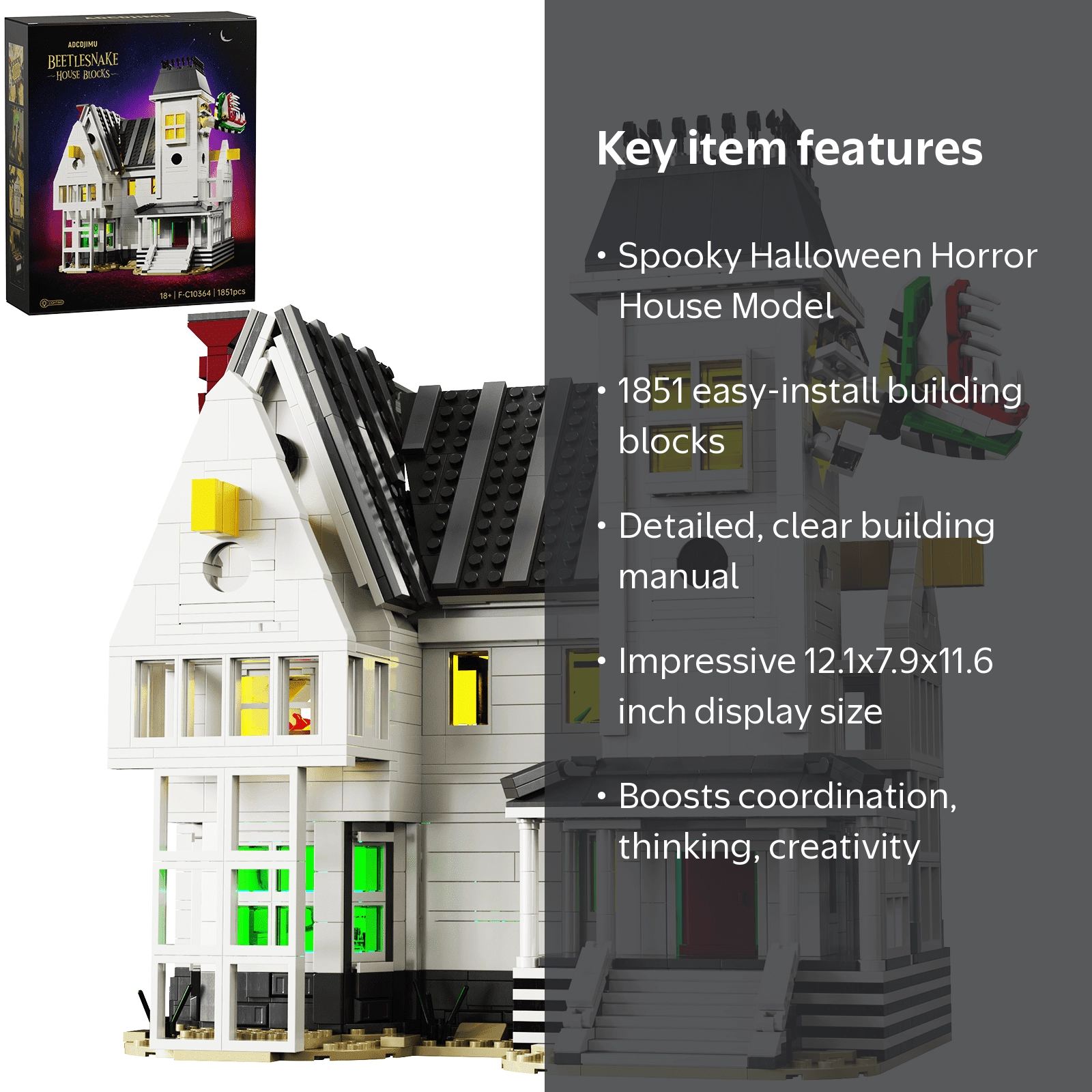 BuildingBoat, Halloween Horror House Building Set, 1851 pcs, White