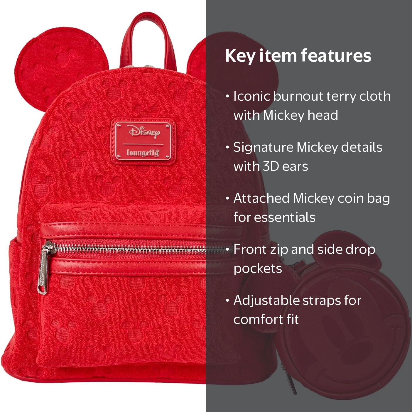 NWT! Disney Mickey Mouse Red Mini Backback with ears Loungefly Disney Mickey & Friends Classic Ear Holder Mini  main image 2