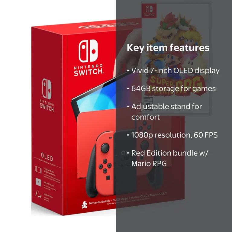Nintendo Switch OLED Model - Red Edition Family Console with Super