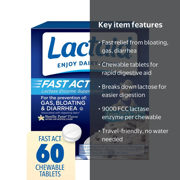 Lactaid Fast Act Chewables, Pills for Lactose Intolerance, Vanilla