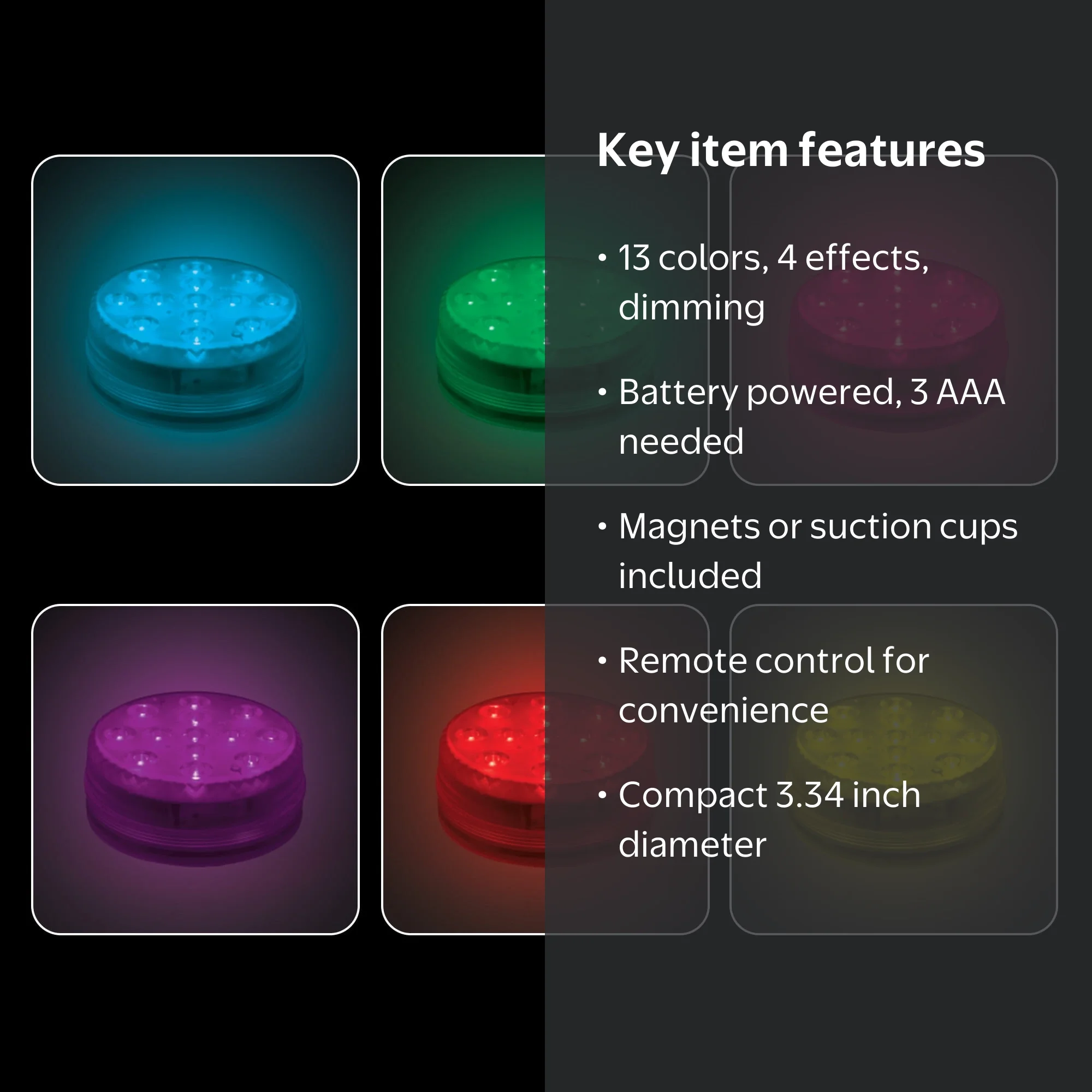 Merkury Innovations H2GLO 2-Pack Submersible LED Puck Lights with