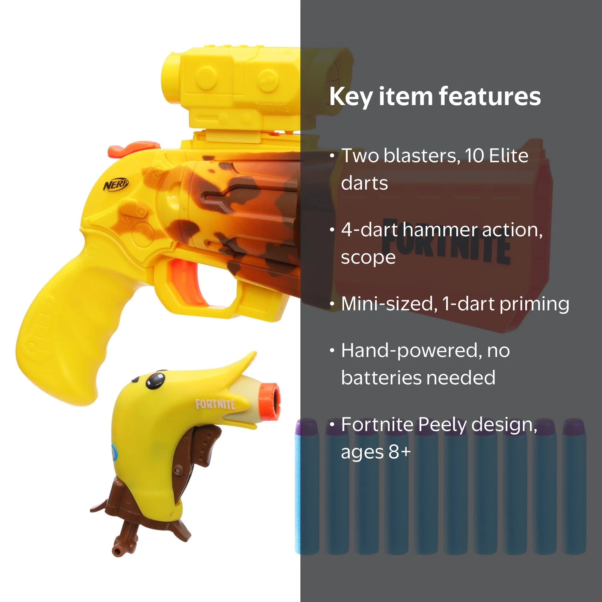 Nerf Fortnite Peely Pack Blaster Set with 2 Blasters, 10 Darts