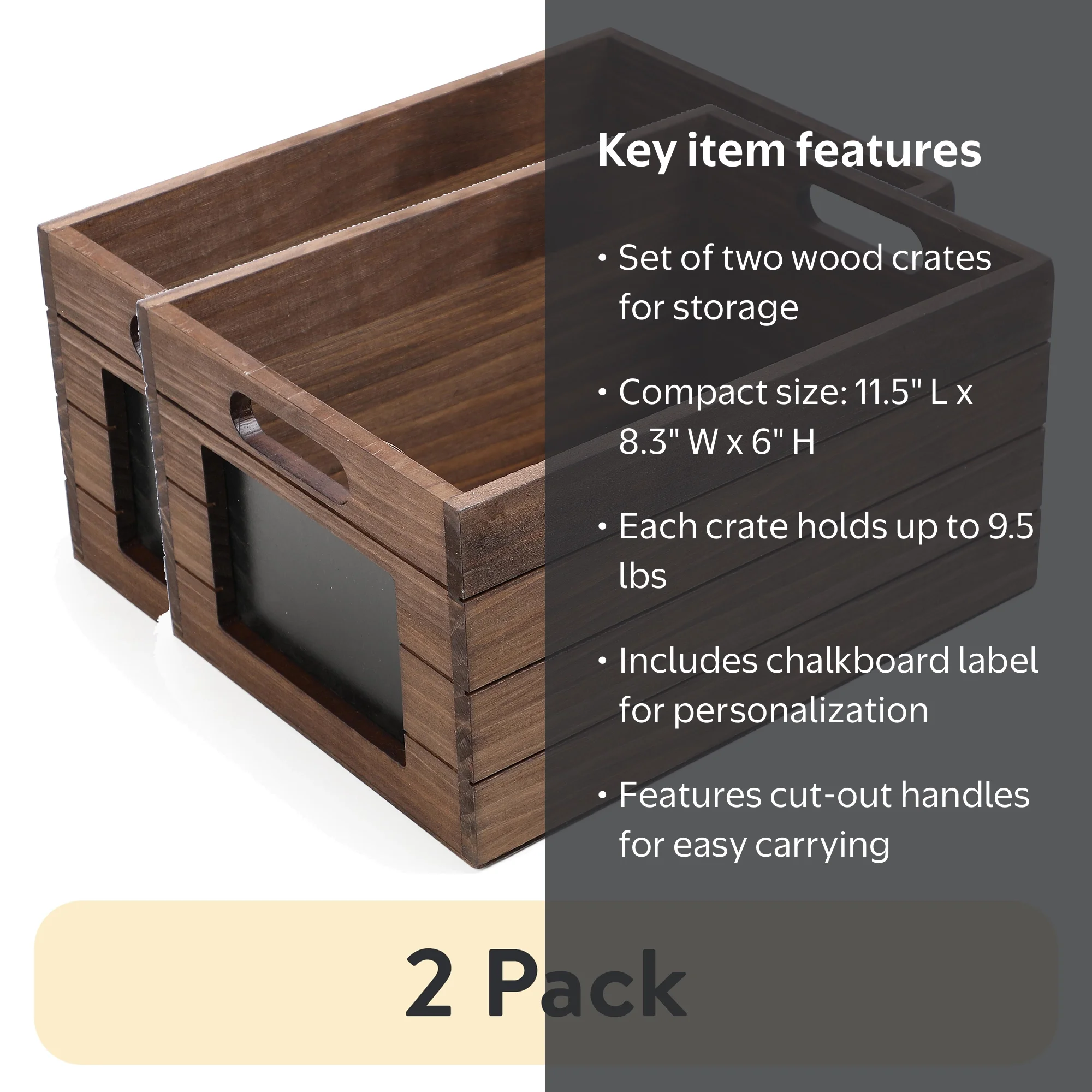 2 pack) Mainstays Wood Storage Crate With Chalkboard Label