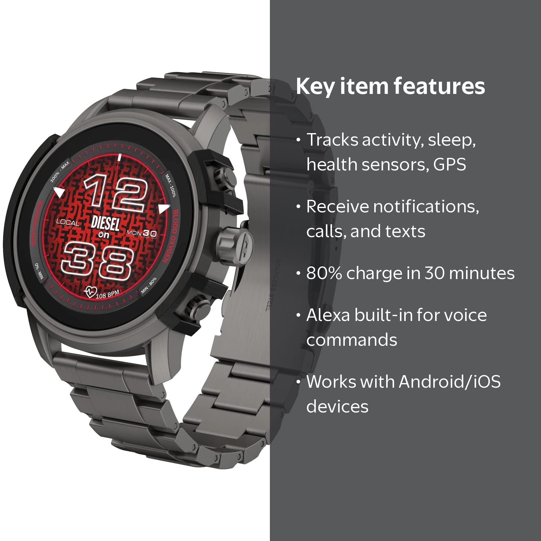 Diesel DZT2042 Griffed Gen 6 Mens Smartwatch, Alexa, GPS, 45 mm