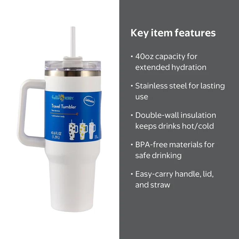 Hello Hobby 40oz Stainless Steel Tumbler with Handle and Lid Straw