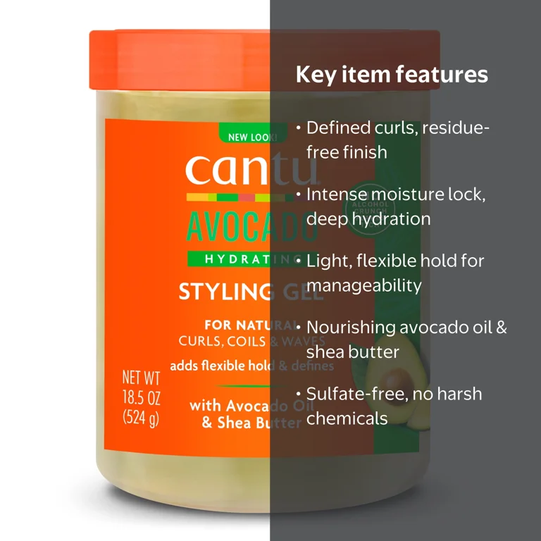 Cantu Avocado Hydrating Styling Gel, Moisturizer for Natural Hair