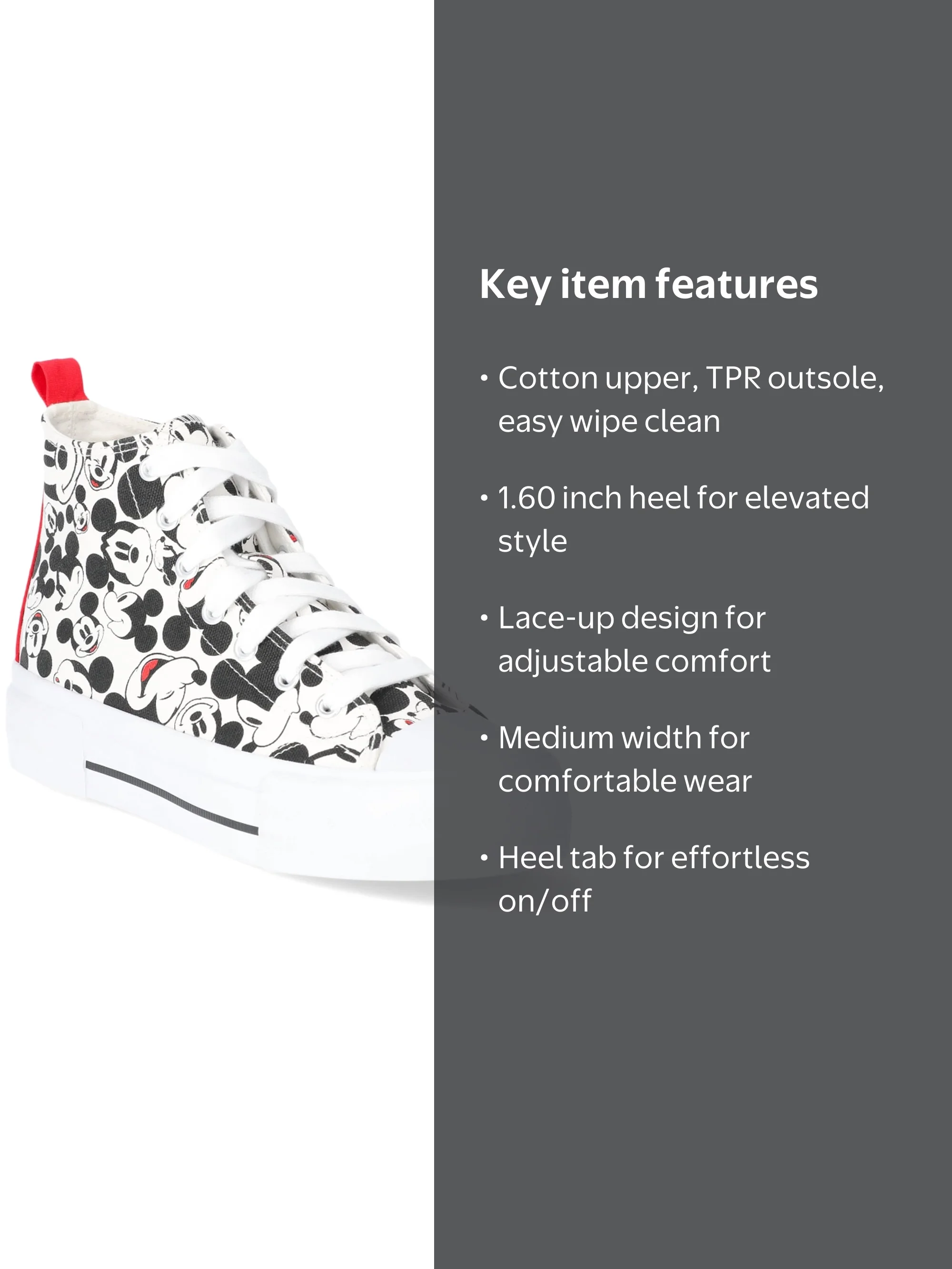 Disney Women's Mickey Mouse High-Top Lace-Up Sneakers - Walmart.com