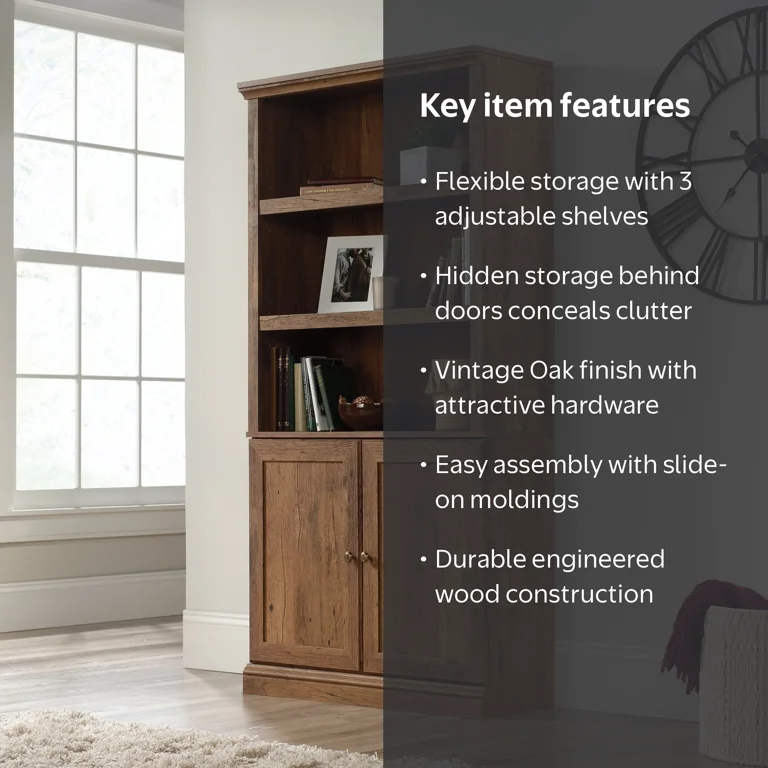 Sauder, Bookcase, 426417, Vintage Oak Finish with 3 Adjustable