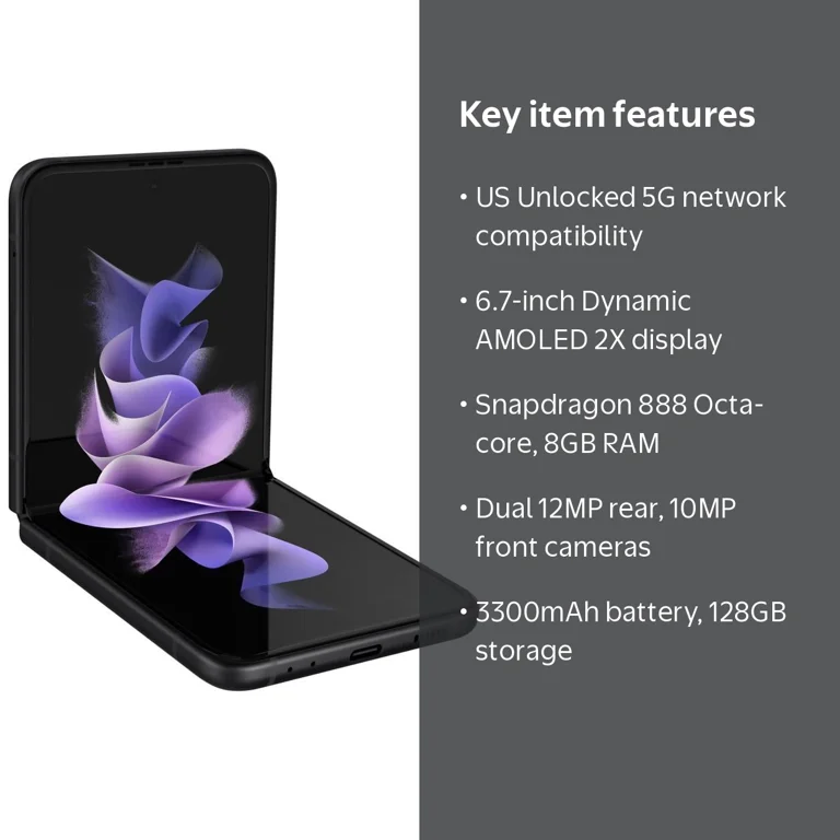 Samsung, Galaxy Z Flip 3 5G, 128GB, Phantom Black, Dual Camera