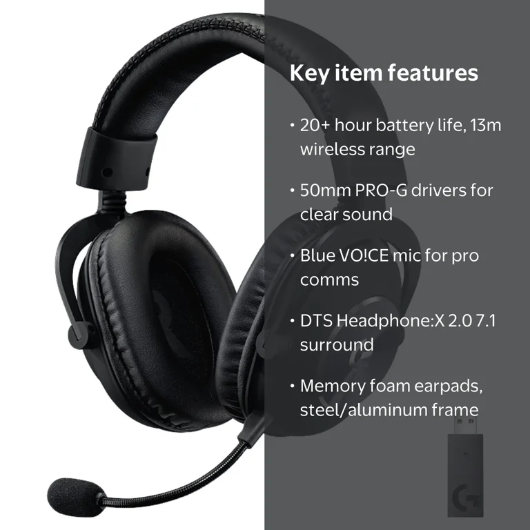 Logitech, Gaming Headset, PRO X Wireless LIGHTSPEED, 20+ Hour