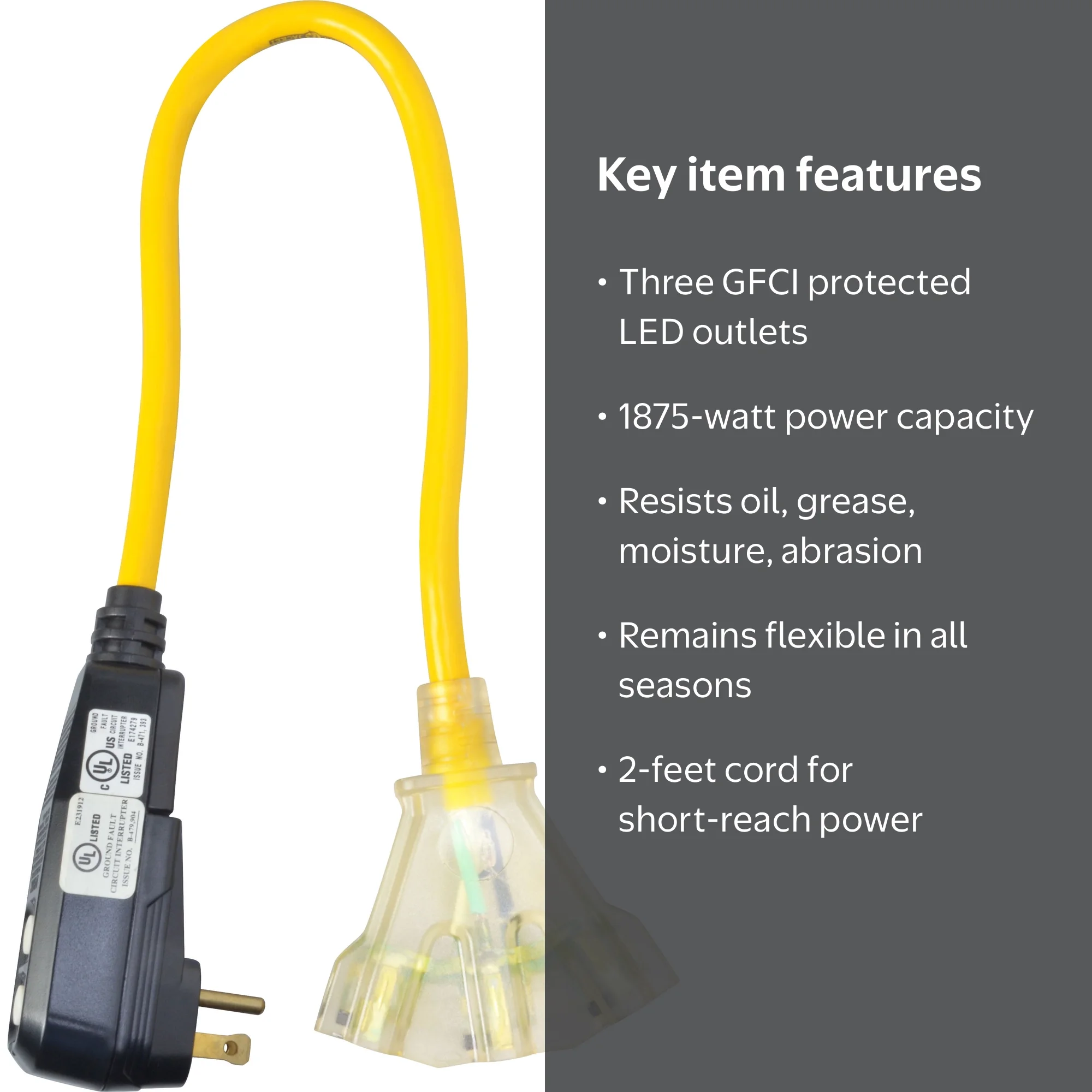 Yellow Jacket 2814 12/3 SJTW GFCI with 3-Outlet LED Power Block, 2