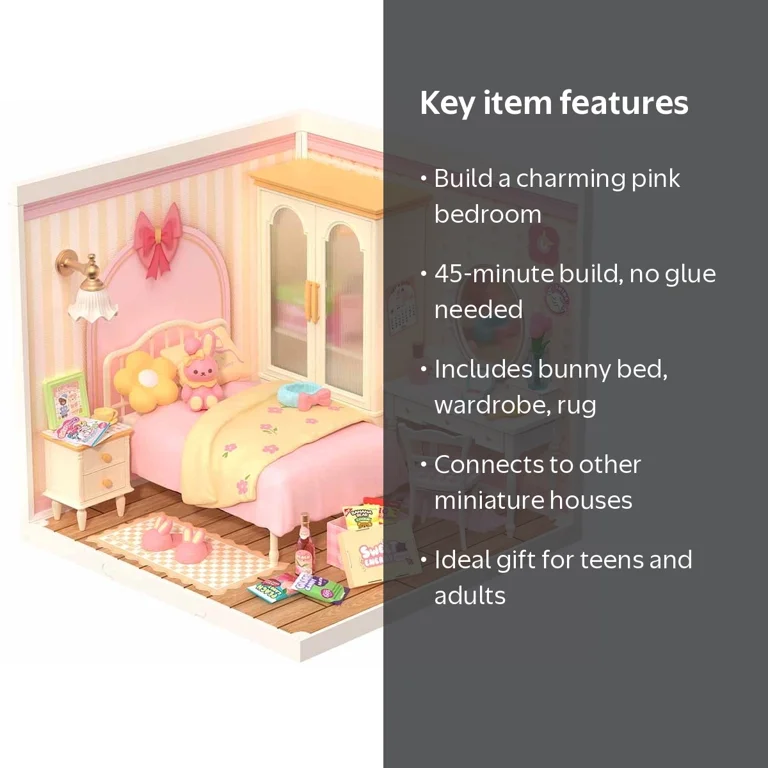 rolife, DIY Miniature Dollhouse, Pink Bedroom, 105 Pieces