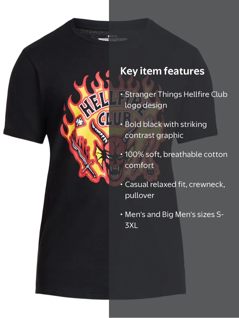 Netflix Stranger Things Men's and Big Men's Hellfire Club Graphic