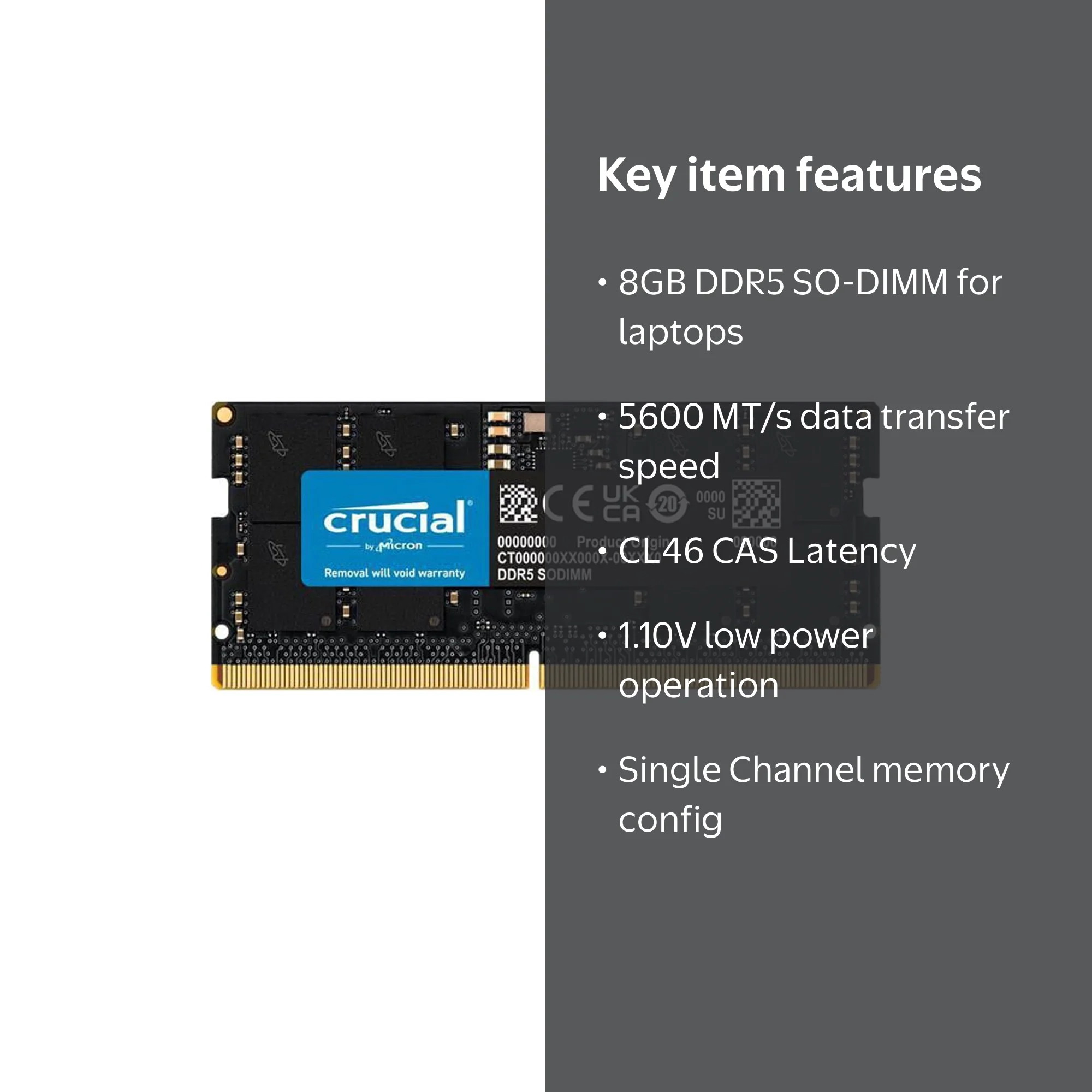 Crucial DDR5 Classic 8GB 262-Pin SO-DIMM DDR5 5600 PC5 44800 RAM