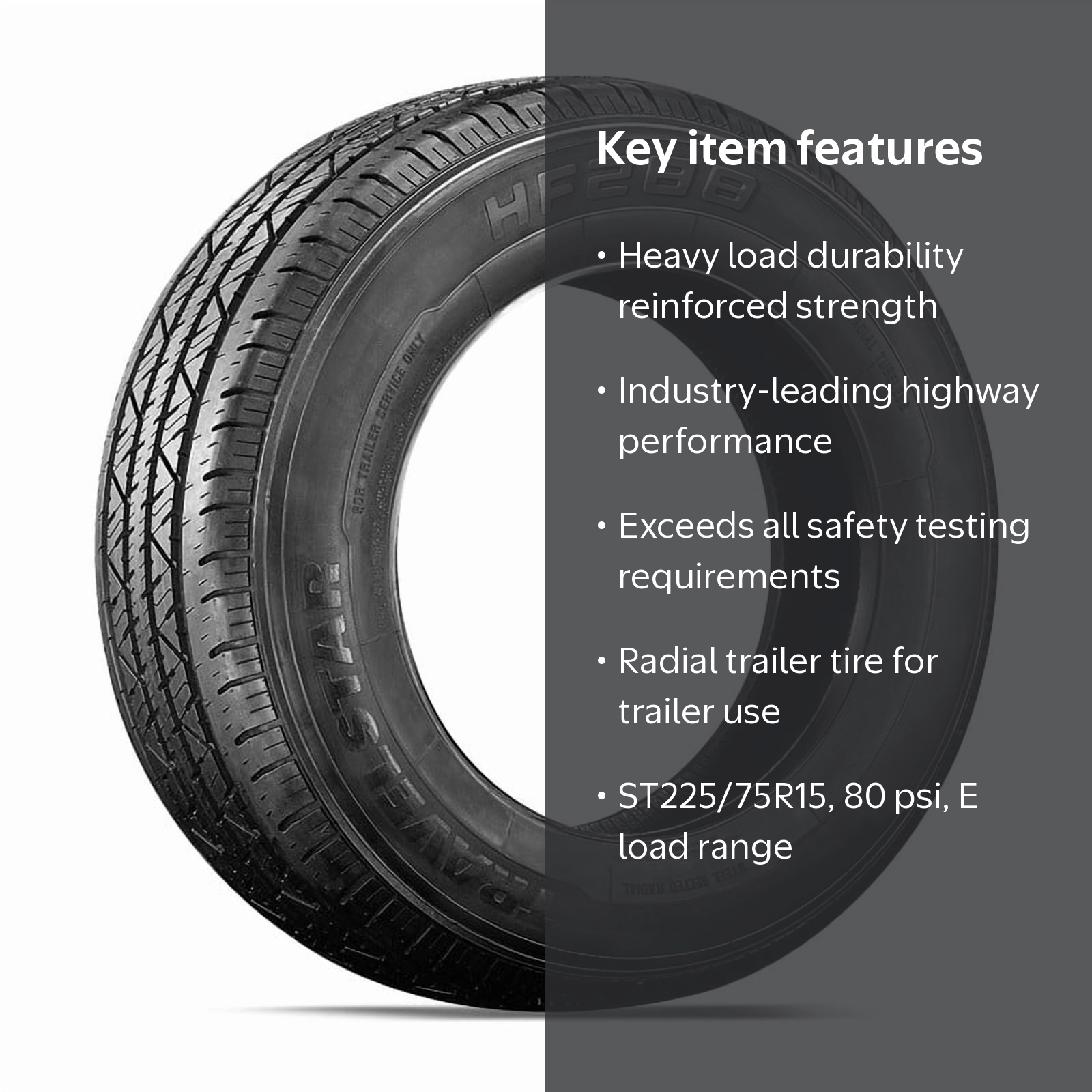Travelstar, Trailer Tire, ST225/75R15, Load Range E 10 Ply
