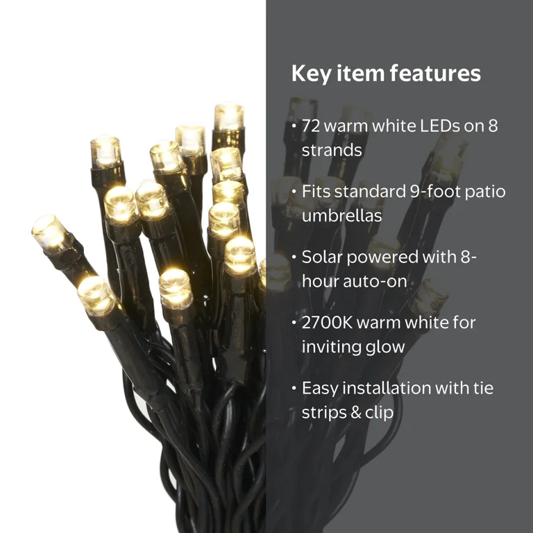 electric lights for patio umbrella String Metal 9ft/10ft 8-Rib Set sold idividually 3-Tier Solar Patio Umbrella w/