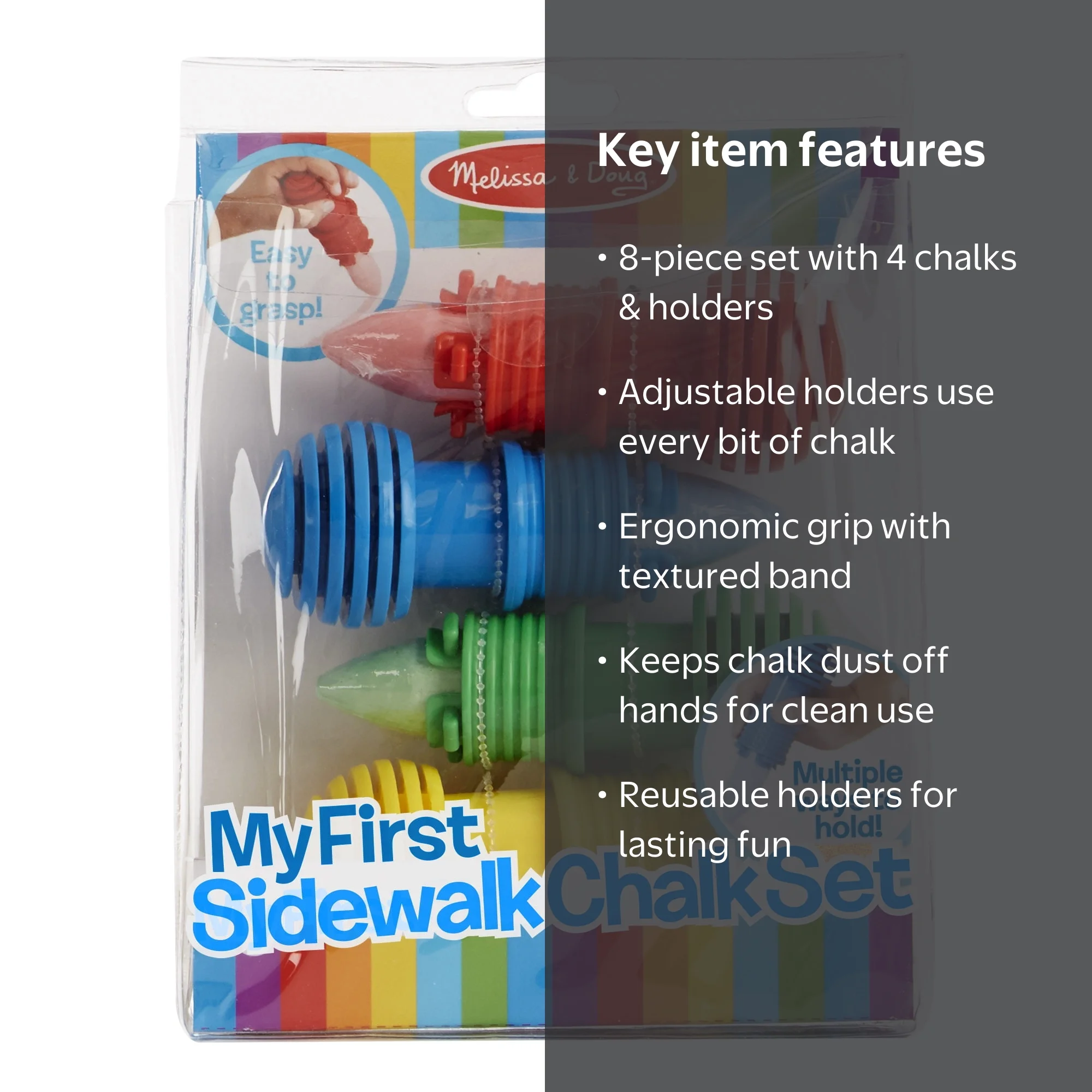 Melissa & Doug, Sidewalk Chalk Set, 4 Chalk Sticks & Holders