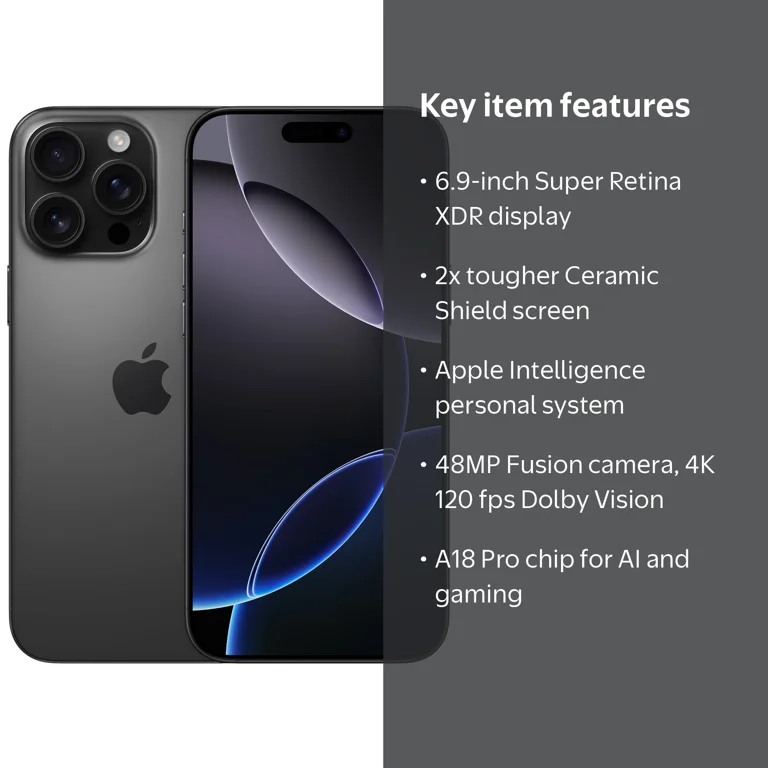 Verizon iPhone 16 Pro Max 256GB Black Titanium. Apple Intelligence