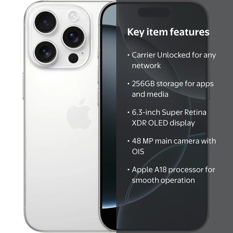 Apple, Restored iPhone 16 Pro, 256GB White Titanium, Carrier