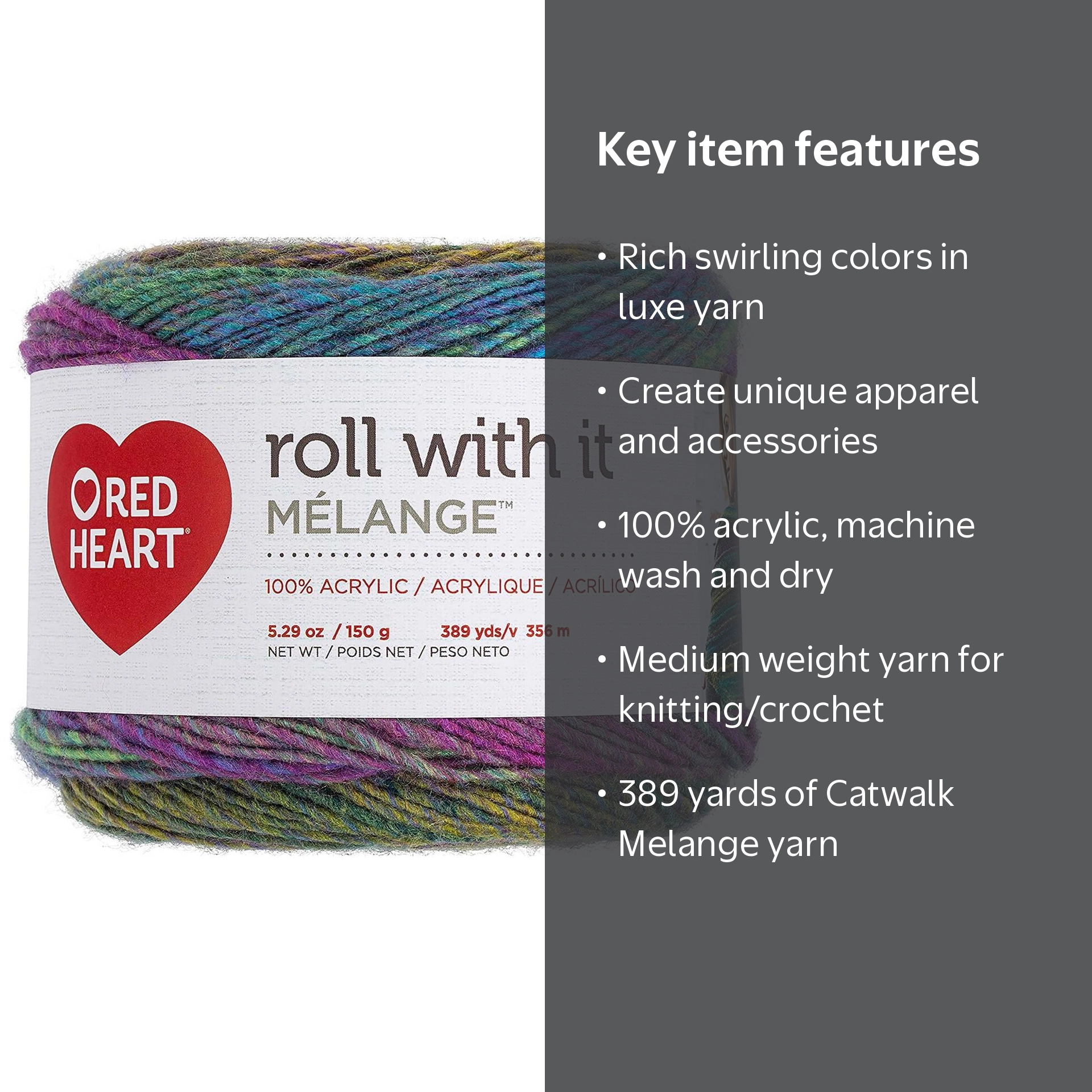 Coats & Clark Red Heart Roll With It Melange Yarn, 5.3oz Catwalk