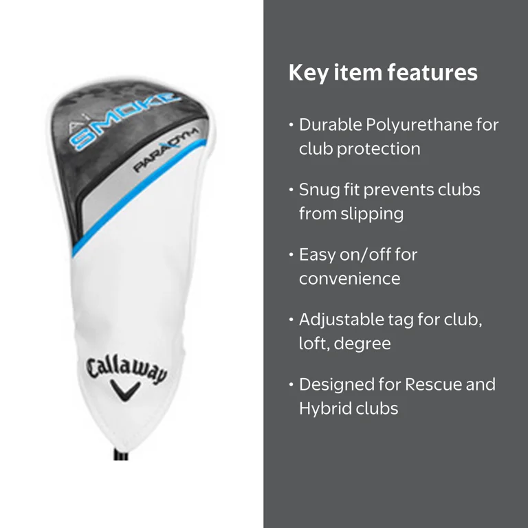 Callaway Golf Paradym Ai Smoke Headcover, White/Black/Blue Rescue