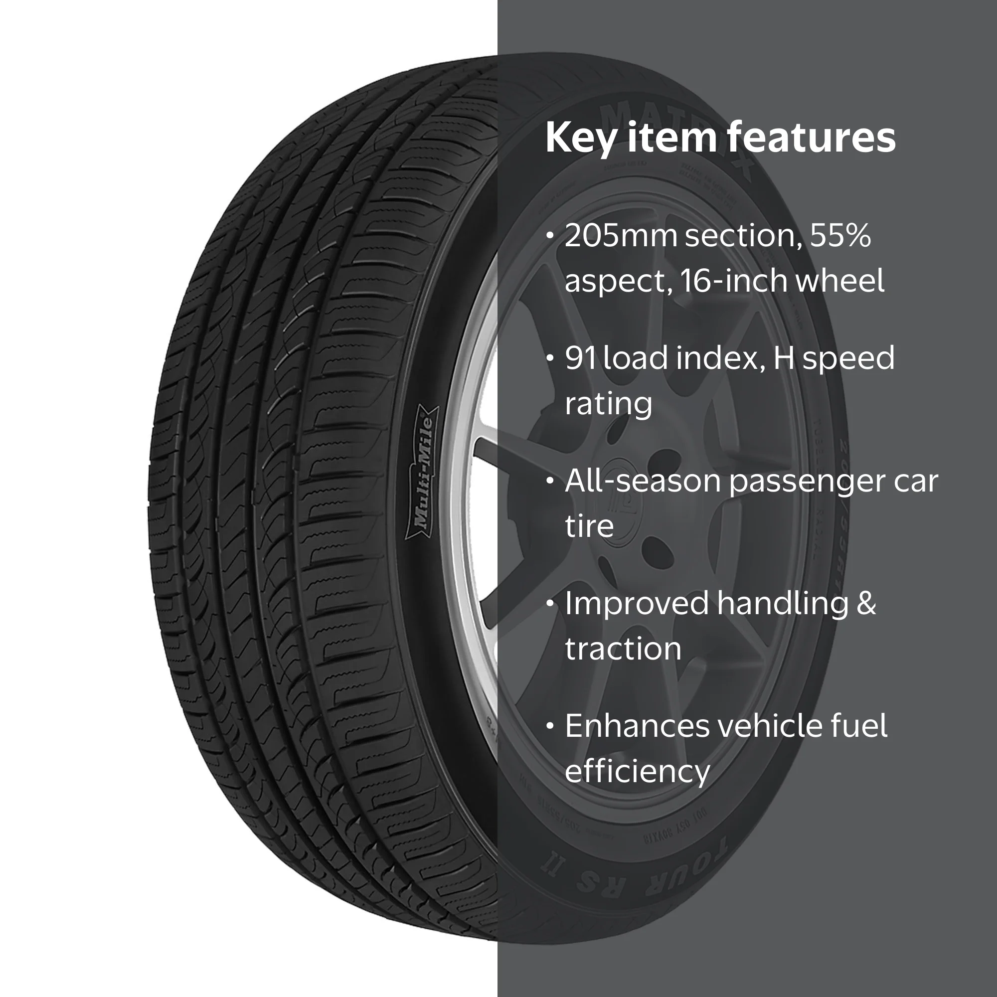 Multi-Mile Matrix Tour RS II: All-Season 205/55R16 91H Tire for