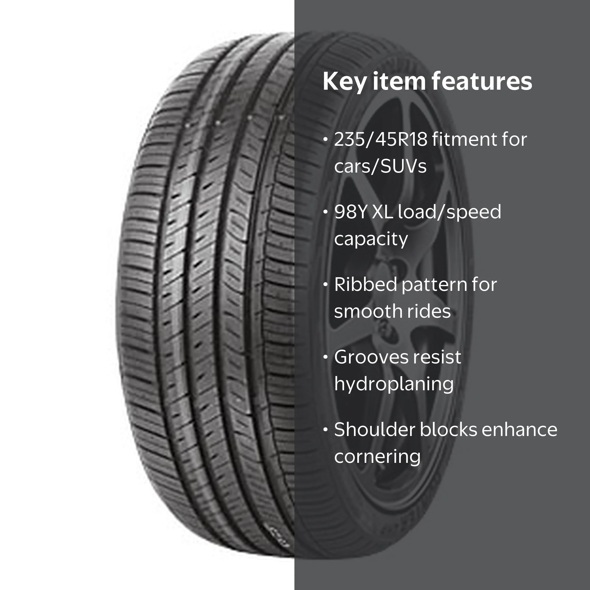 Evoluxx, Passenger Tire, 235/45R18, XL, UHP, All-Season, Black