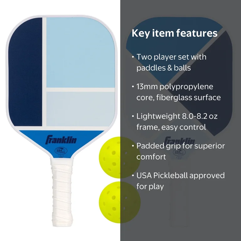 Franklin Sports, Pickleball Paddle Set, 2-Player Fiberglass Blue