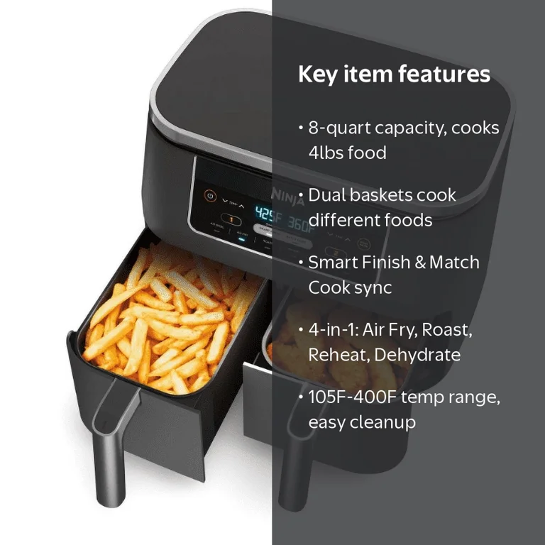 Ninja Foodi 6-in-1 2-Basket Air Fryer, XL 8-Quart, DualZone