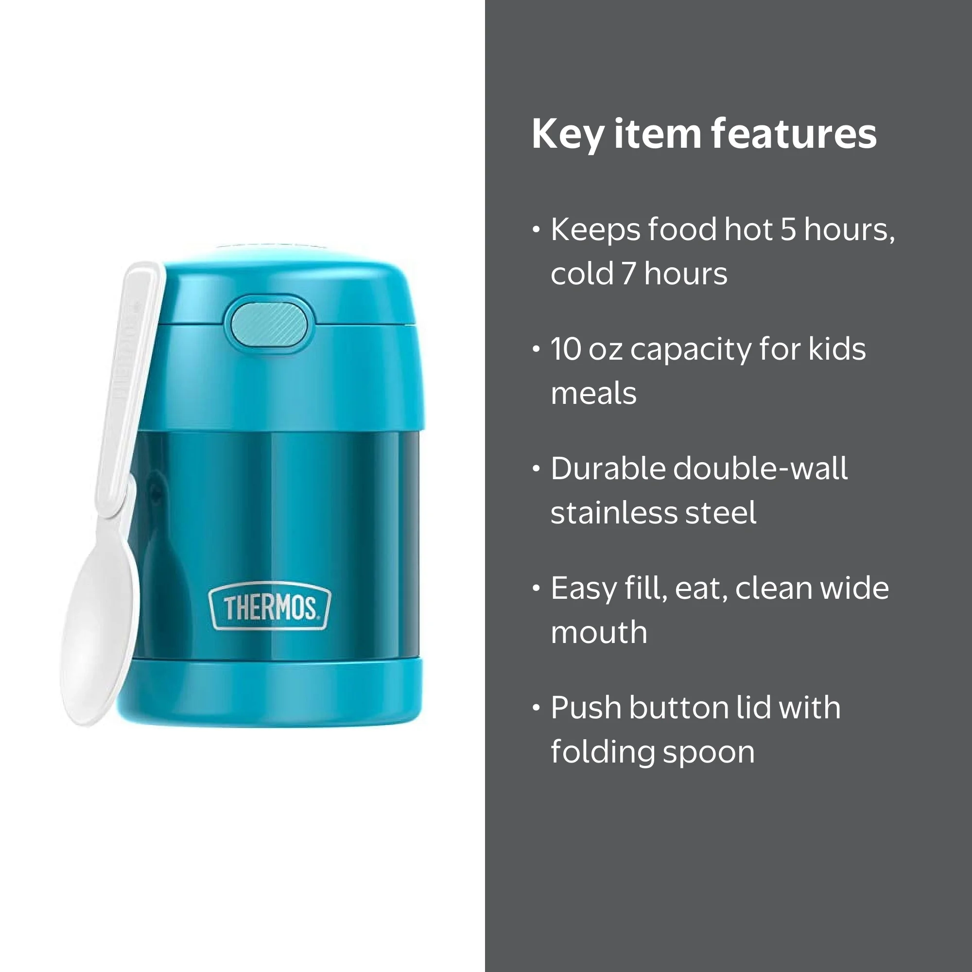 THERMOS FUNTAINER 10 Ounce Stainless Steel Vacuum Insulated Kids Food Jar  with Folding Spoon, Teal - Walmart.com