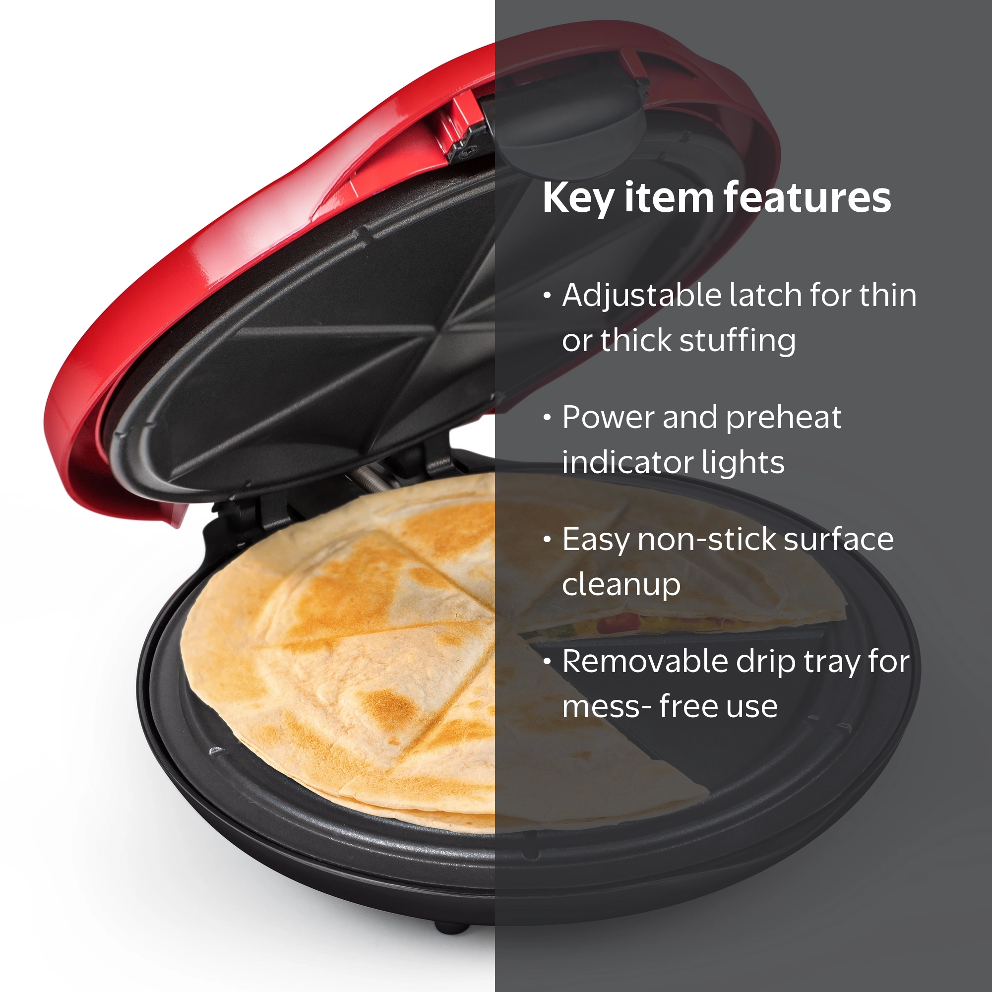 Taco Tuesday, Electric Quesadilla Maker, 10” with 6 Wedges, Red
