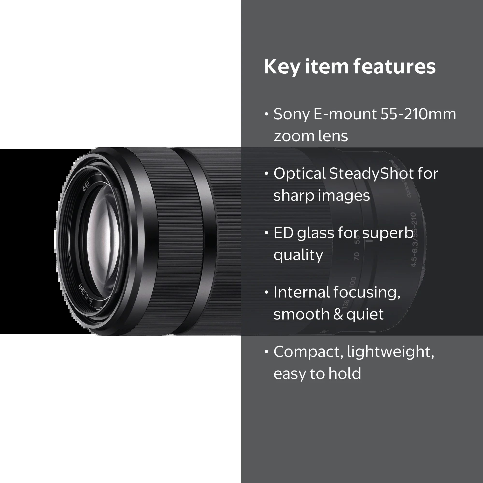 Sony, E-mount Zoom Lens, SEL55210/B 55-210mm F4.5-6.3 OSS Compact