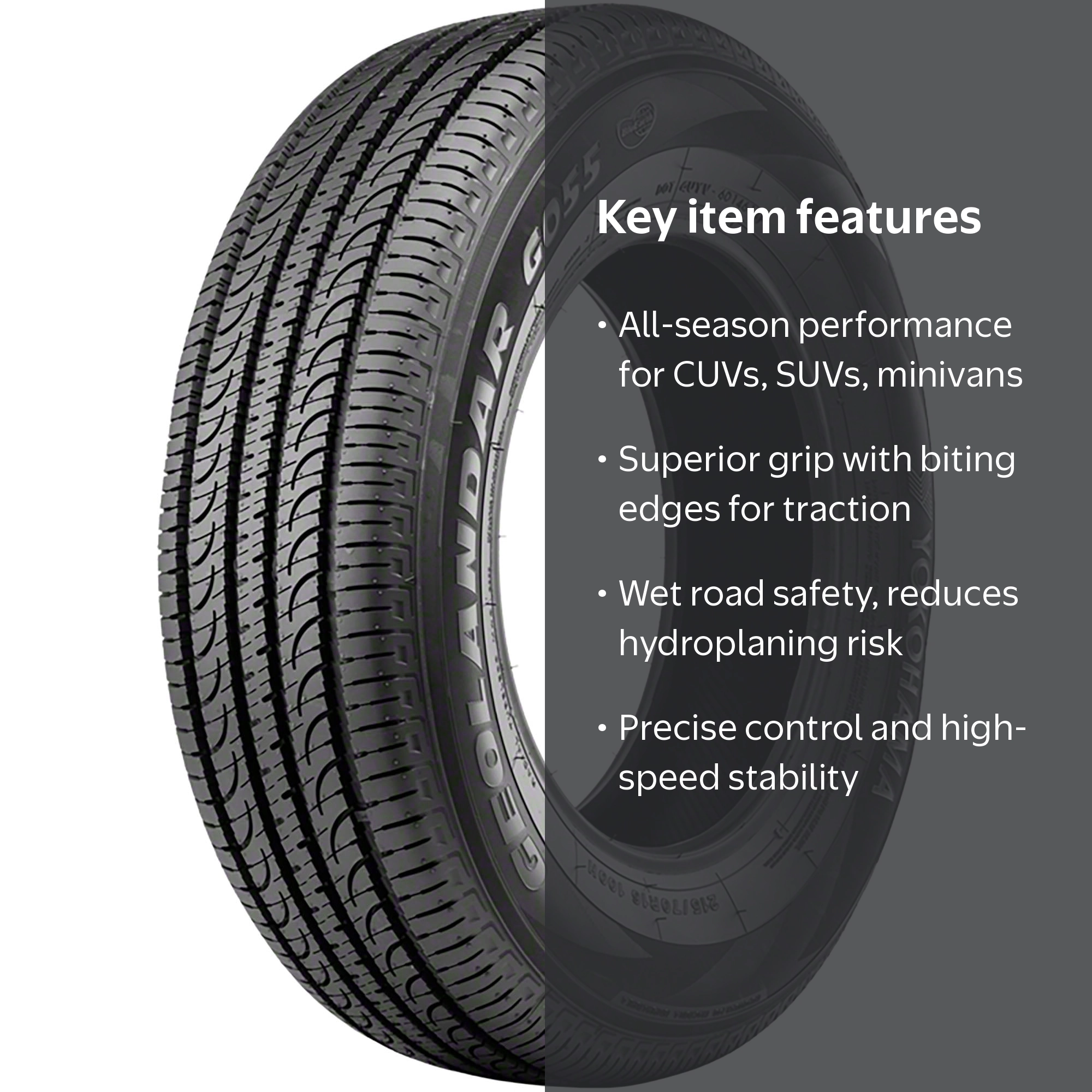 Yokohama, Light Truck Tire, 225/55R18 98H, Black Sidewall