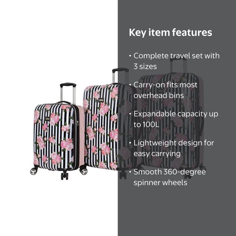 Betsey Johnson 3 Piece Luggage Hardside Set - Carry on and Checked