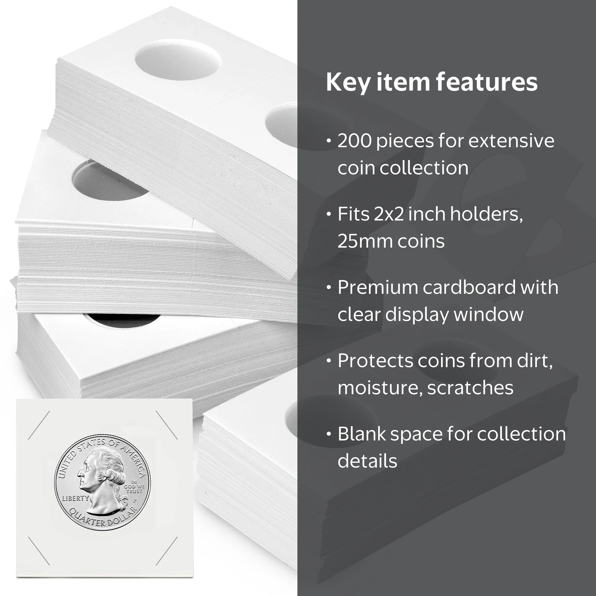 EEEkit, Cardboard Coin Holders, 200pcs, 2x2