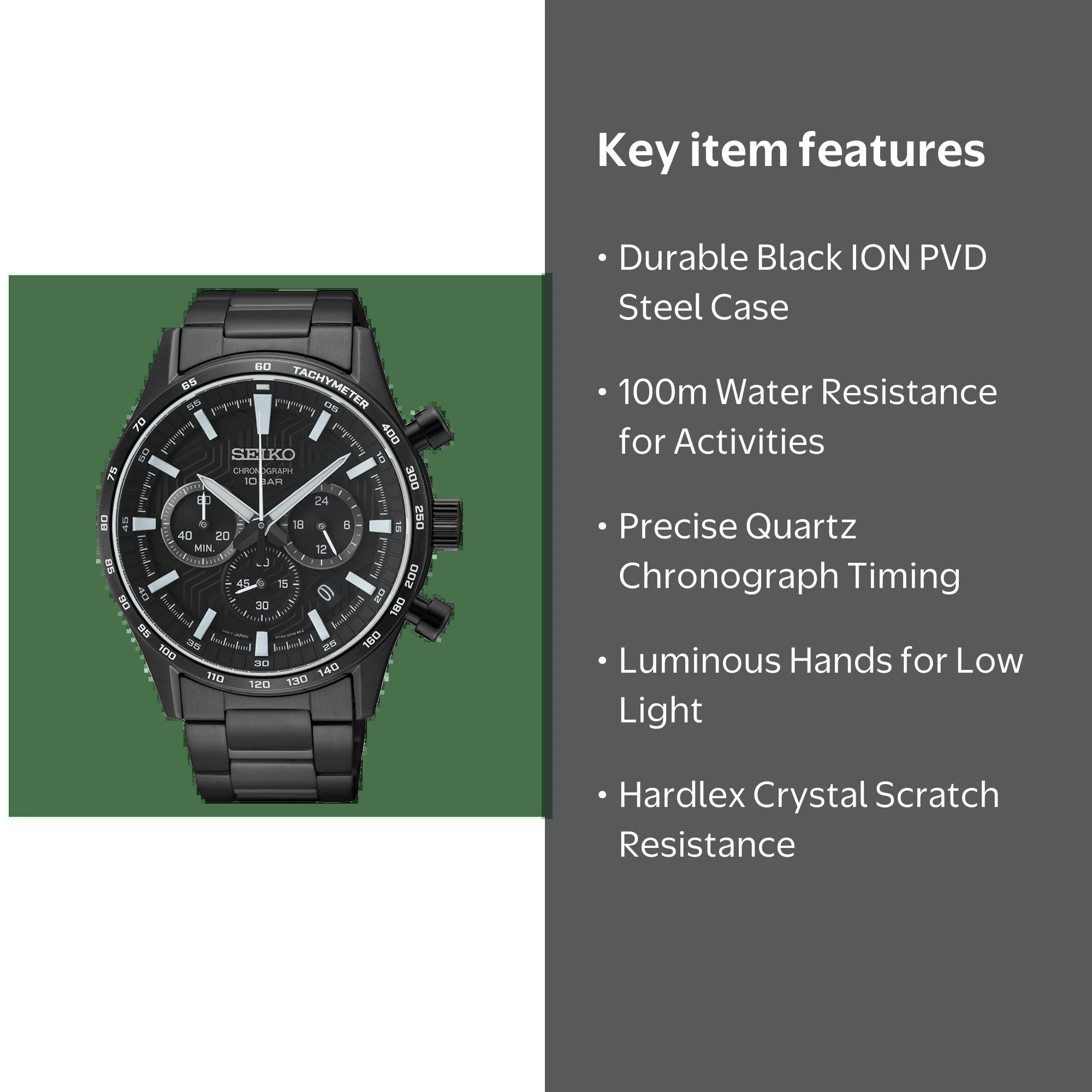 Seiko Essentials Edition Quartz Chronograph Watch, Black Dial