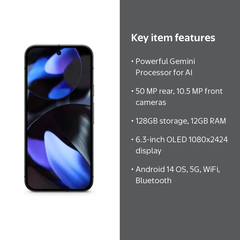 Google, TracFone, Pixel 9 Smartphone, 128GB 12GB RAM, Black
